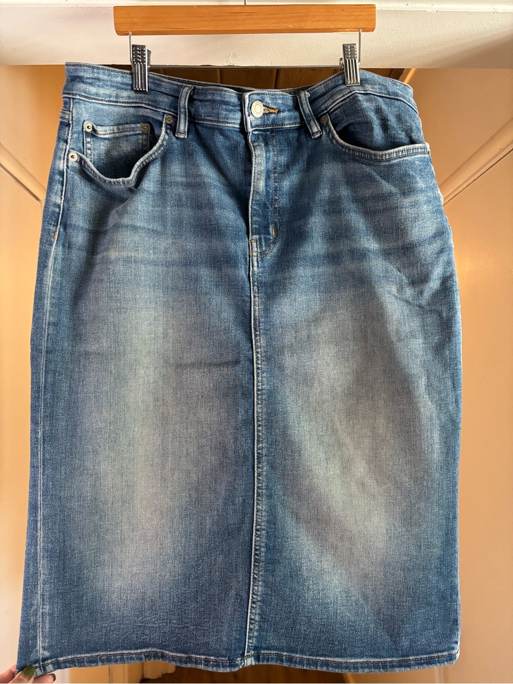 Ralph Lauren Medium Blue Denim Slim Straight Midi Skirt